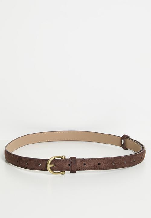 Tessa Design - Laine Oval Gold Buckle Belt With Double Belt Keeper - Brown