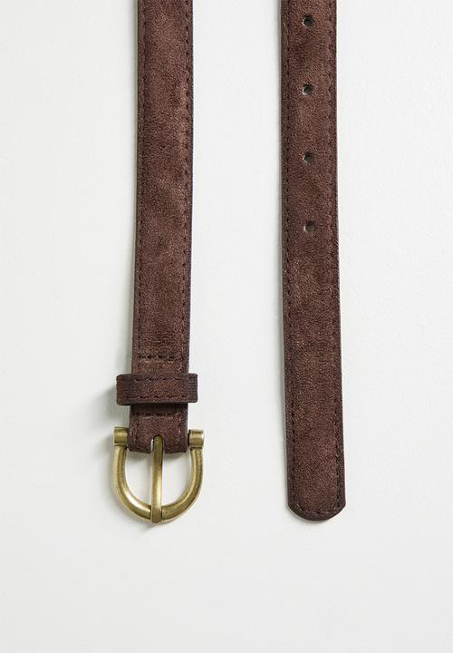 Tessa Design - Laine Oval Gold Buckle Belt With Double Belt Keeper - Brown