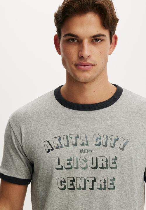 Cotton On - Fitted Graphic T-Shirt-Grey Marle / Akita City