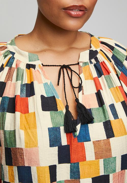 Me&B - Plus Tunic Top With Tassel Ties - Multicolour