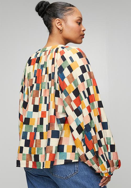 Me&B - Plus Tunic Top With Tassel Ties - Multicolour