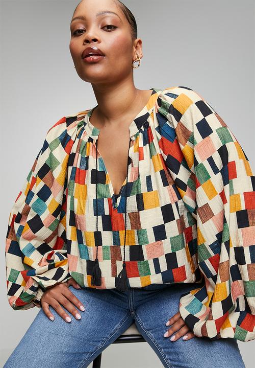 Me&B - Plus Tunic Top With Tassel Ties - Multicolour