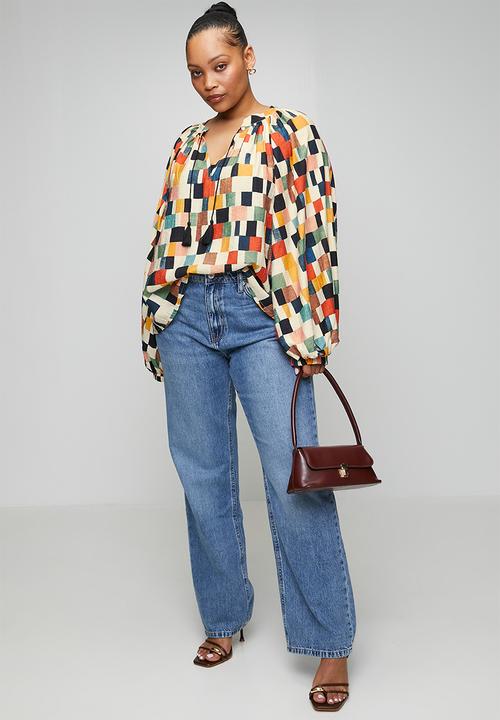 Me&B - Plus Tunic Top With Tassel Ties - Multicolour