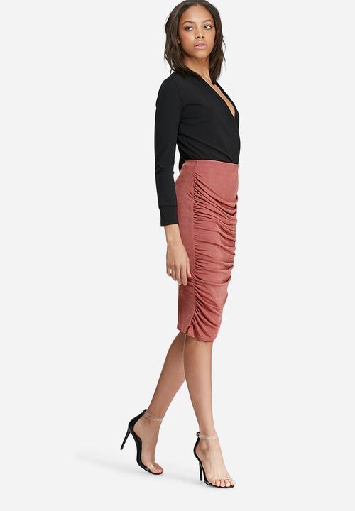 Missguided - Slinky ruched side midi skirt