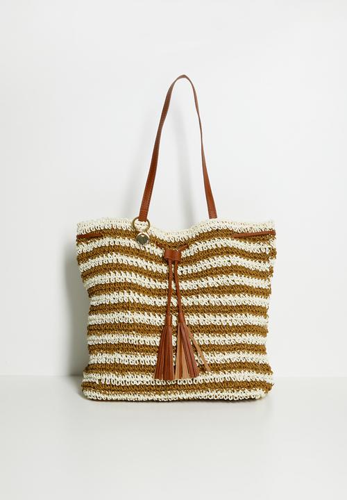 Tessa Design - Lanae Crochet Drawstring Bucket Bag - Natural