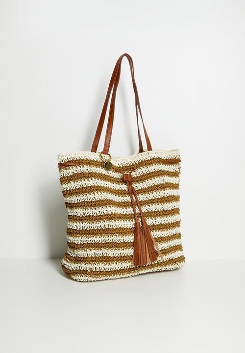 Tessa Design - Lanae Crochet Drawstring Bucket Bag - Natural