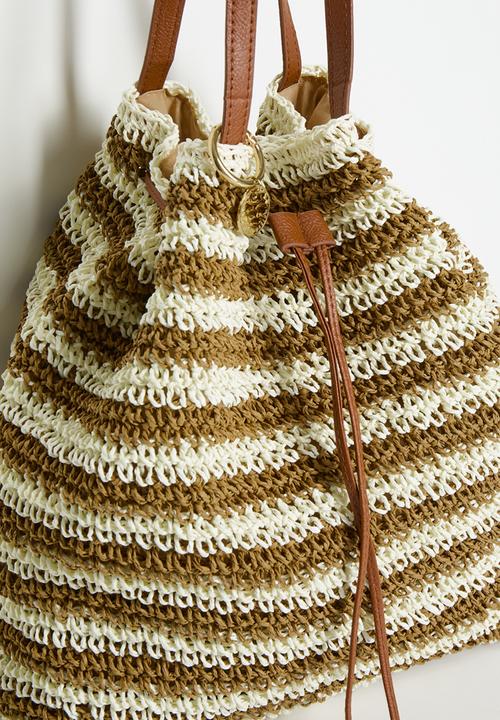 Tessa Design - Lanae Crochet Drawstring Bucket Bag - Natural