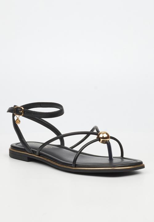 Miss Black - Elaine 1 strappy gold trim sandal - black