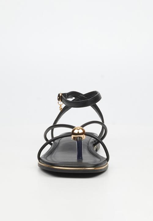Miss Black - Elaine 1 strappy gold trim sandal - black