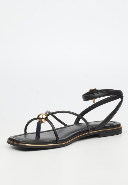 Miss Black - Elaine 1 strappy gold trim sandal - black