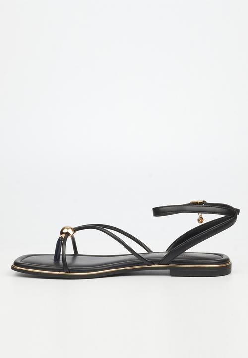 Miss Black - Elaine 1 strappy gold trim sandal - black