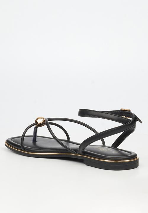 Miss Black - Elaine 1 strappy gold trim sandal - black