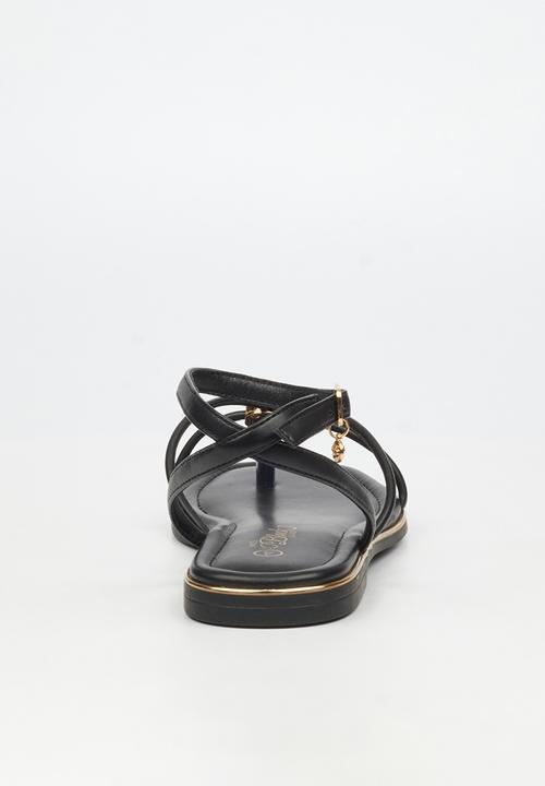Miss Black - Elaine 1 strappy gold trim sandal - black