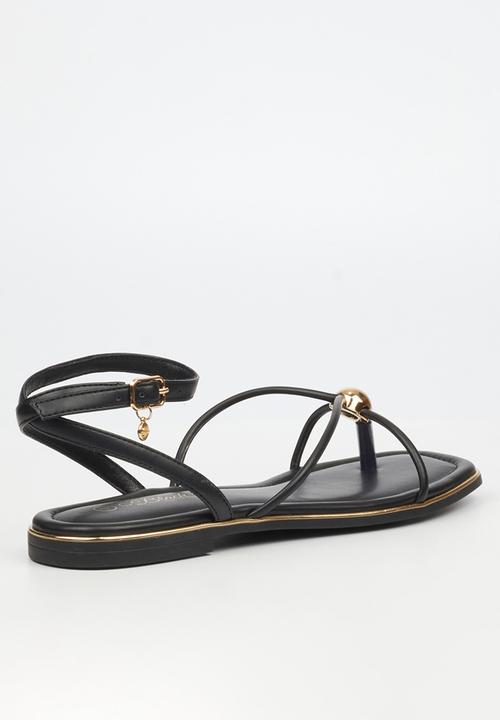 Miss Black - Elaine 1 strappy gold trim sandal - black