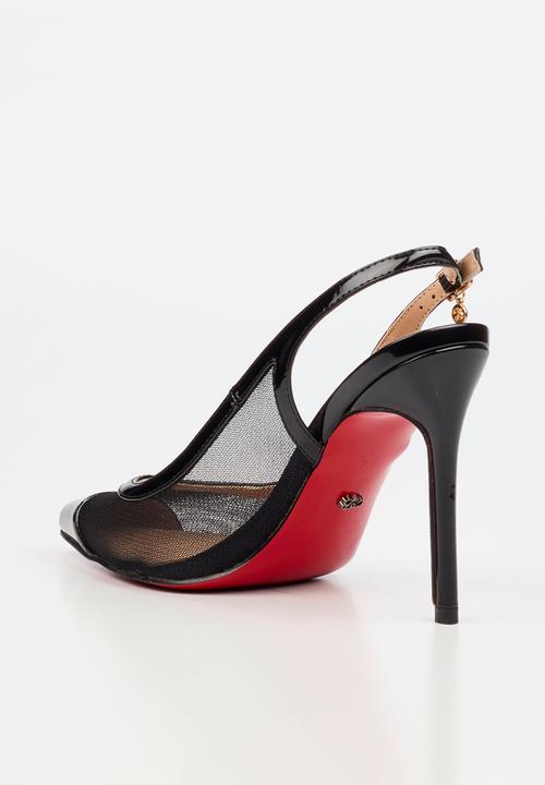 Miss Black - Lola 82 mesh gold chain slingback heel - black
