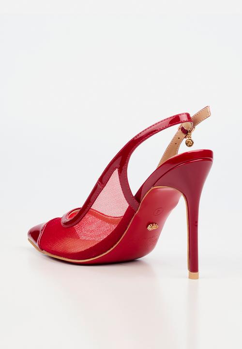 Miss Black - Lola 82 mesh gold chain slingback heel - red