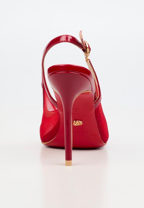 Miss Black - Lola 82 mesh gold chain slingback heel - red
