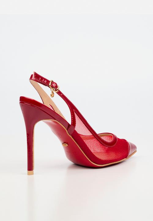 Miss Black - Lola 82 mesh gold chain slingback heel - red