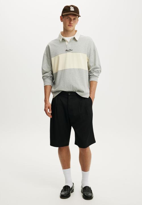Cotton On - Box Fit Long Sleeve Polo - Grey Marle Panel