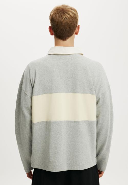 Cotton On - Box Fit Long Sleeve Polo - Grey Marle Panel