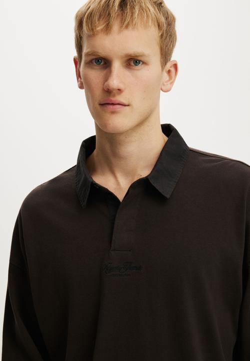 Cotton On - Box Fit Long Sleeve Polo - Espresso