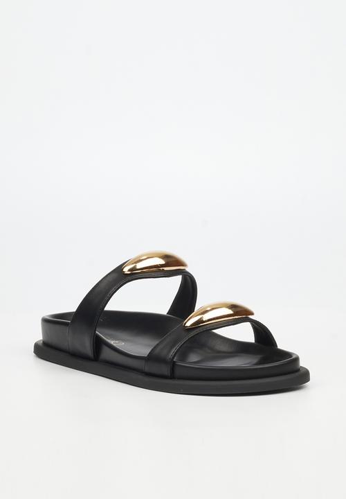 Miss Black - Polpetta 11 double strap gold trim sandal - black