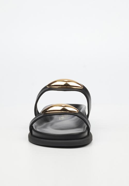 Miss Black - Polpetta 11 double strap gold trim sandal - black