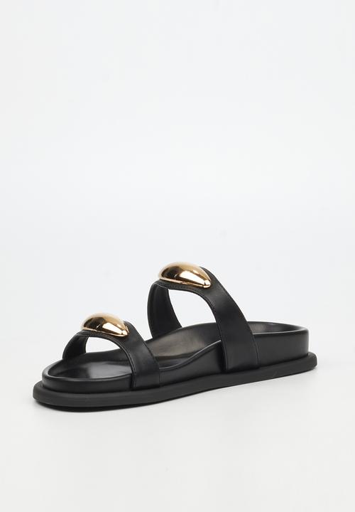 Miss Black - Polpetta 11 double strap gold trim sandal - black