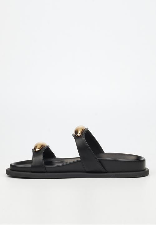 Miss Black - Polpetta 11 double strap gold trim sandal - black