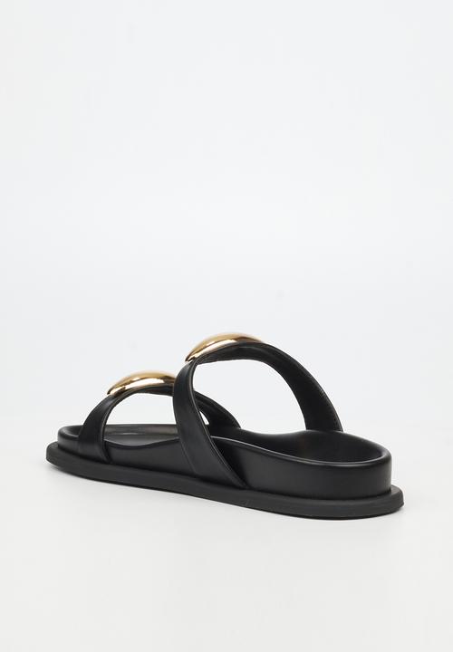 Miss Black - Polpetta 11 double strap gold trim sandal - black