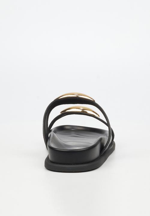 Miss Black - Polpetta 11 double strap gold trim sandal - black