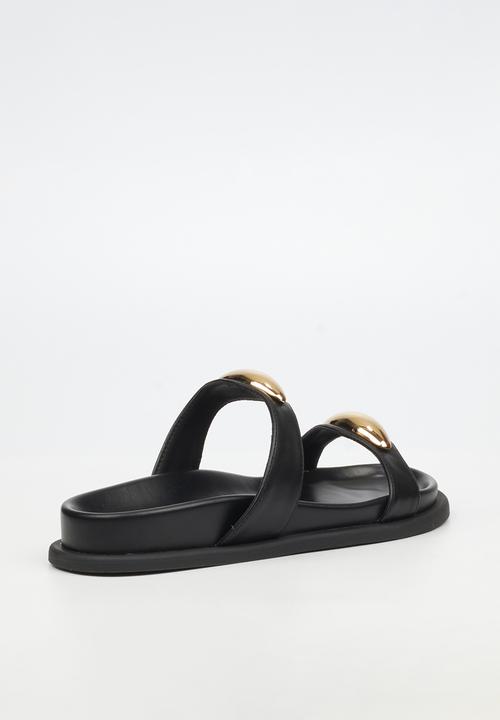 Miss Black - Polpetta 11 double strap gold trim sandal - black