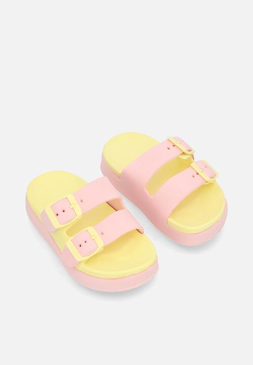 Pop Candy - Colour block platform slides - pink/multi