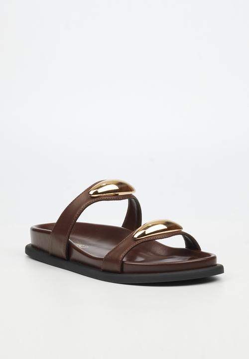 Miss Black - Polpetta 11 double strap gold trim sandal - chocolate