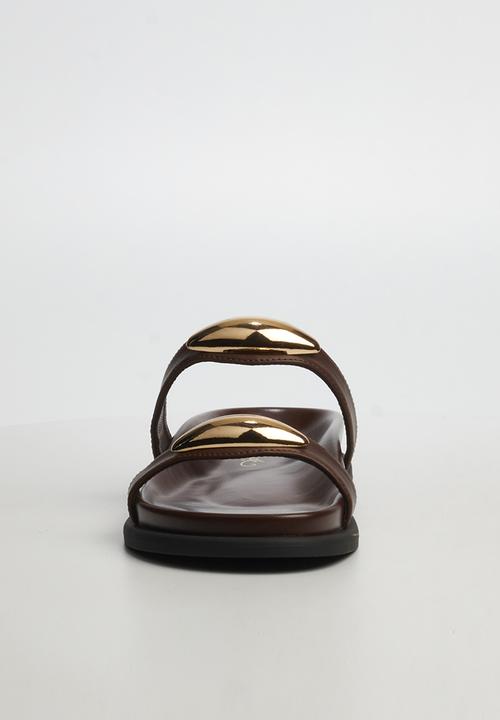 Miss Black - Polpetta 11 double strap gold trim sandal - chocolate