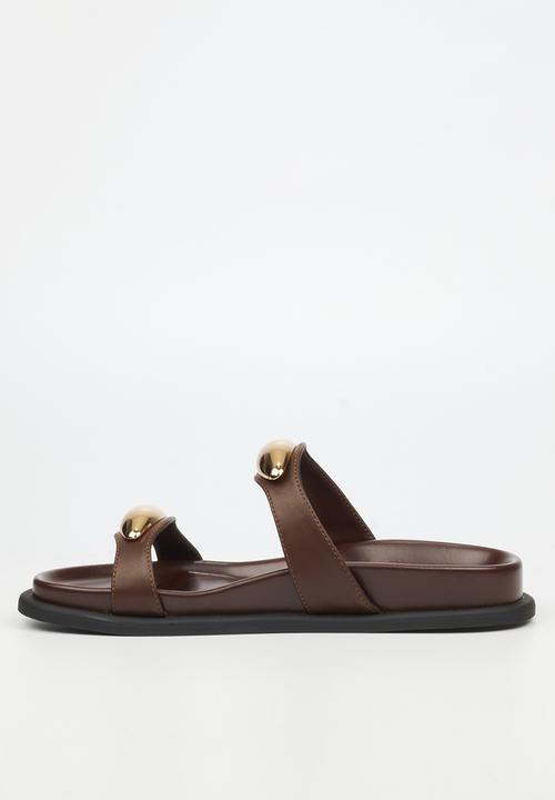 Miss Black - Polpetta 11 double strap gold trim sandal - chocolate