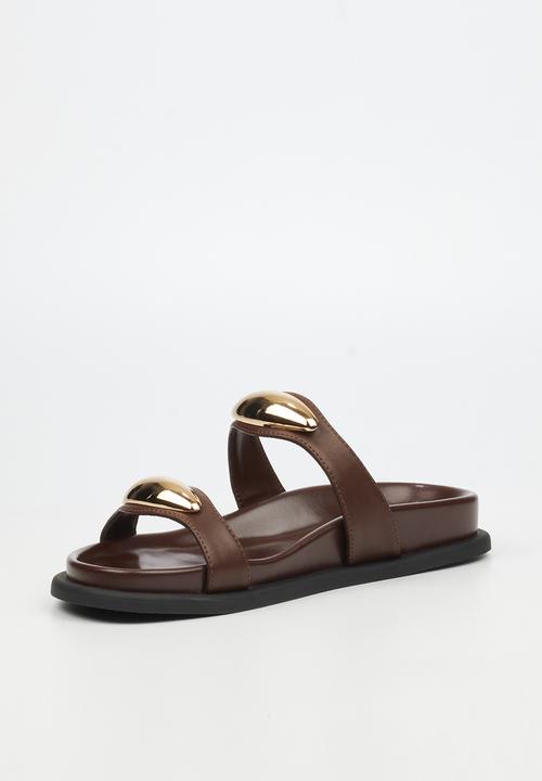 Miss Black - Polpetta 11 double strap gold trim sandal - chocolate