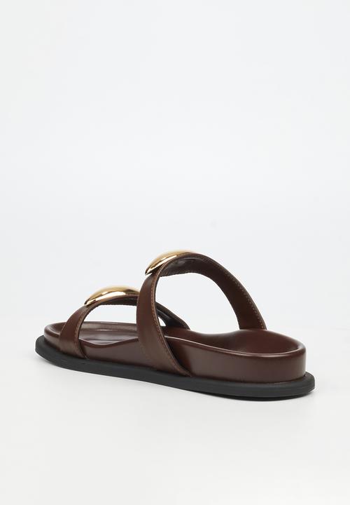Miss Black - Polpetta 11 double strap gold trim sandal - chocolate
