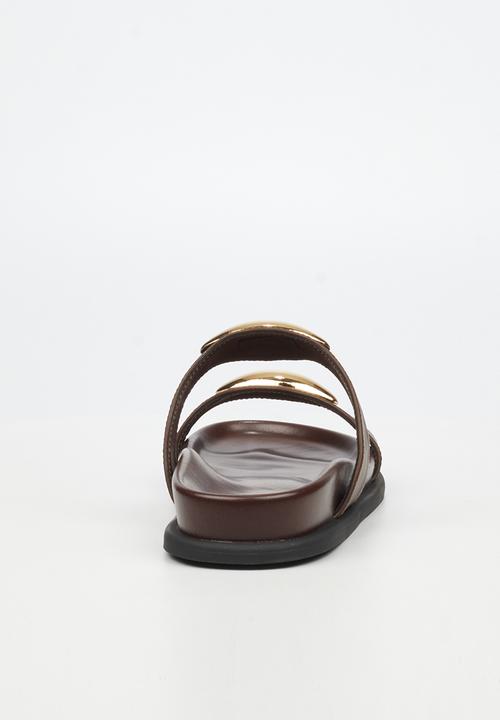 Miss Black - Polpetta 11 double strap gold trim sandal - chocolate