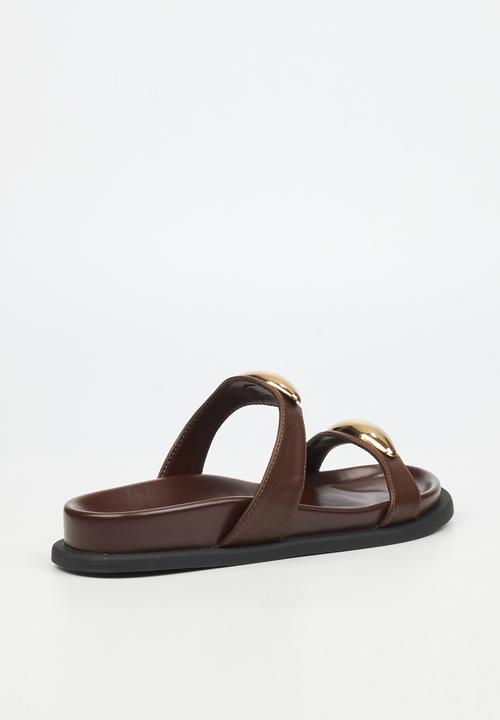 Miss Black - Polpetta 11 double strap gold trim sandal - chocolate