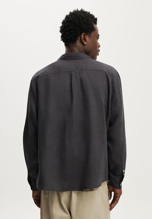 Cotton On - Relaxed Linen Long Sleeve Shirt - Charcoal