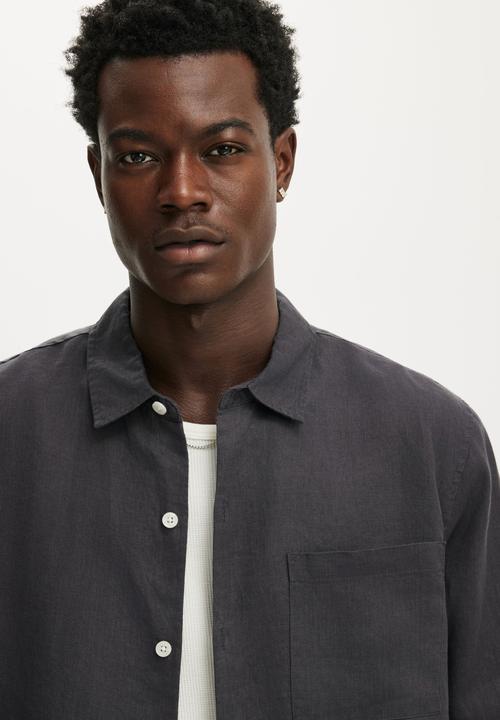 Cotton On - Relaxed Linen Long Sleeve Shirt - Charcoal