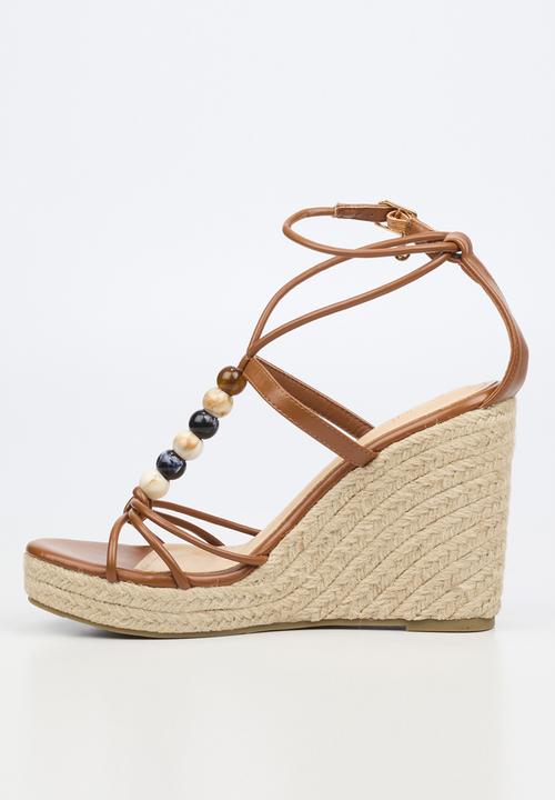 Miss Black - Portia 1 beaded strappy wedge - tan