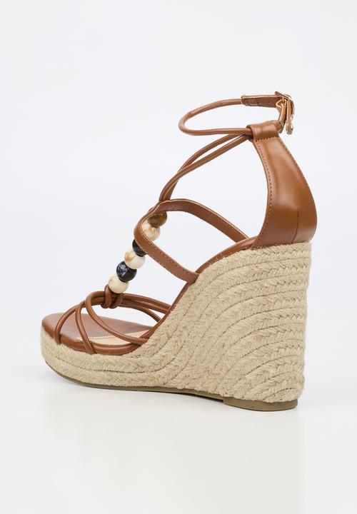 Miss Black - Portia 1 beaded strappy wedge - tan