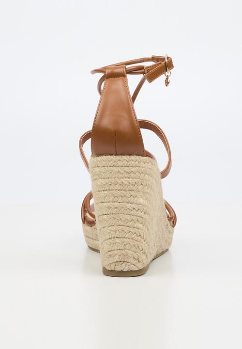 Miss Black - Portia 1 beaded strappy wedge - tan