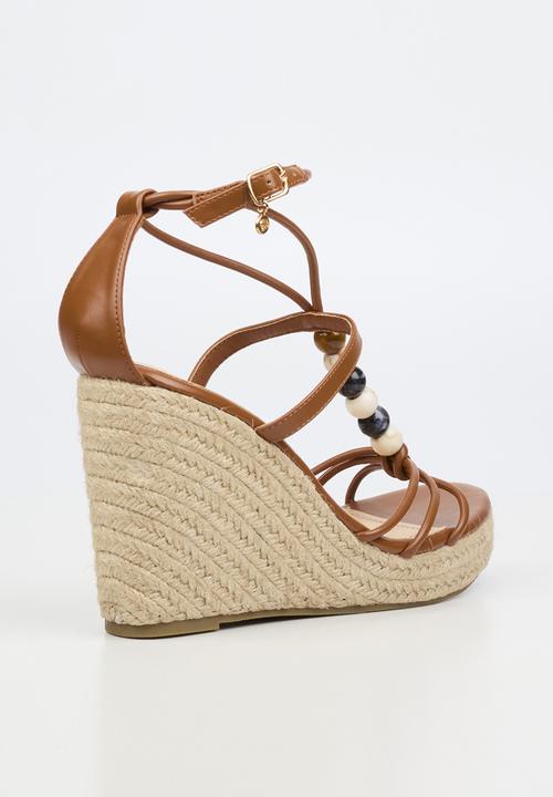 Miss Black - Portia 1 beaded strappy wedge - tan