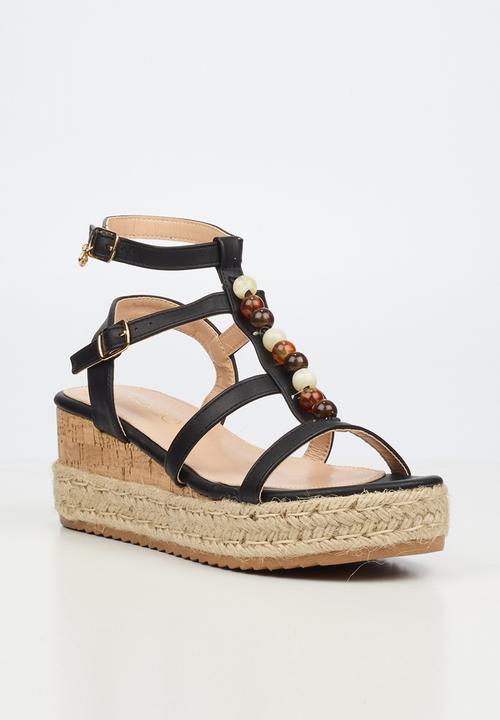 Miss Black - Steffi 11 beaded multi-strap wedge - black
