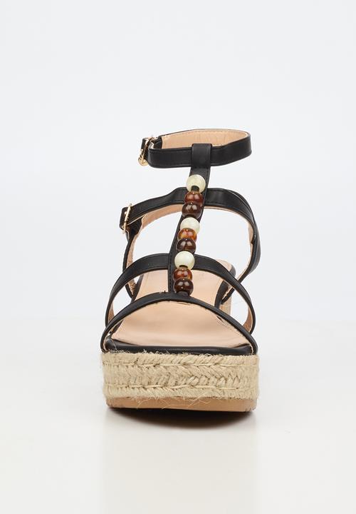Miss Black - Steffi 11 beaded multi-strap wedge - black