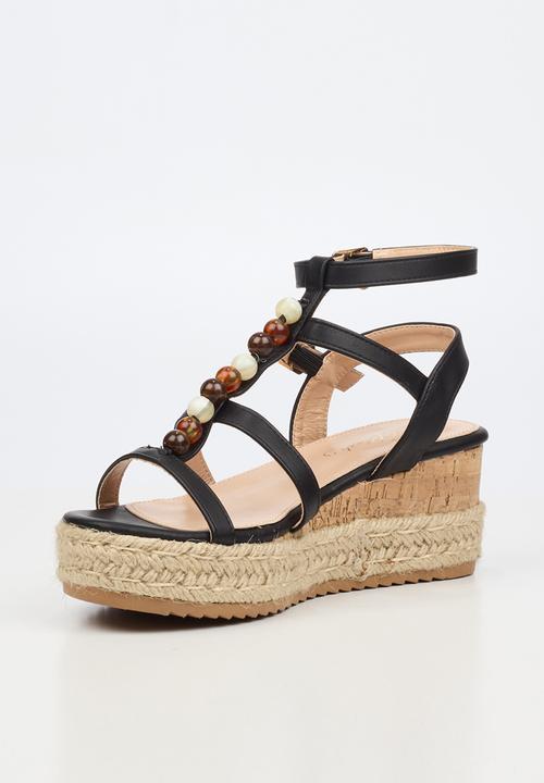 Miss Black - Steffi 11 beaded multi-strap wedge - black