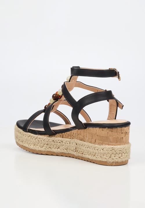 Miss Black - Steffi 11 beaded multi-strap wedge - black